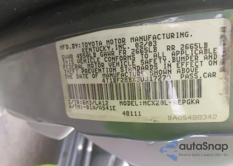 2003 Toyota Avalon Xls из США, поврежденный, VIN 4T1BF28BX3U317270